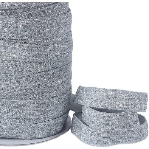 100yards/lot) Grey metallic glitter fold over elastic hairband