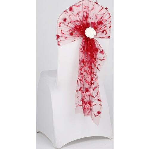 20Pcs Embroidered Navy Blue Chair Sashes Wedding Chair Hoods Mesh Chair Cover Banquet Hotel Wedding Chaise Mariage Decoration