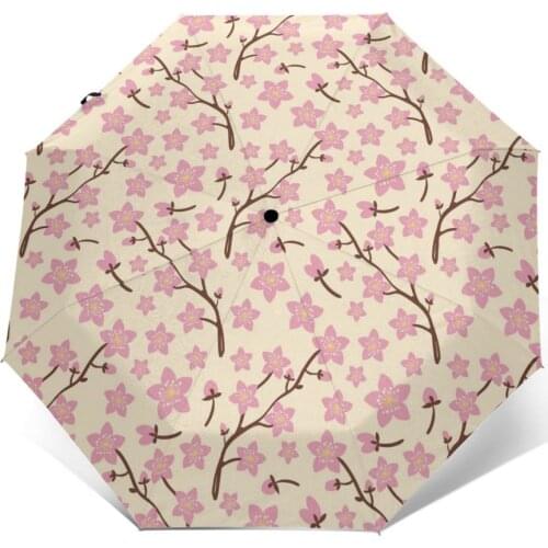 Automatic Umbrella Rain Women Three-folding Umbrella Branches With Cherry Blossoms Windproof Umbrella Female Waterproof parasol