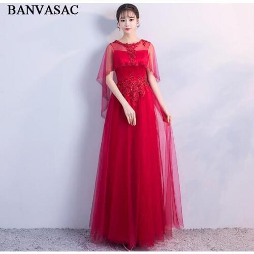 BANVASAC 2018 Sequined O Neck A Line Lace Appliques Long Evening Dresses Party Crystal Illusion Half Sleeve Prom Gowns