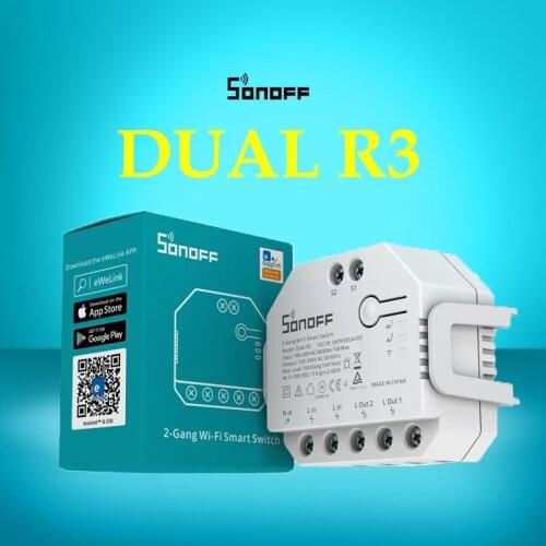 SONOFF DUALR3 Dual Relay Module Wifi DIY MINI Switch Two Way Power Metering Smart Home 2 Gang/ Way Switch Support Ewelink Alexa