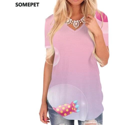 SOMEPET Food T-shirt women Candy T-shirts 3d Painting Funny T shirts Creativity V-neck Tshirt Womens Clothing Summer Casual Tops