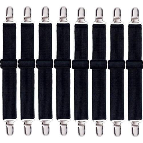Quality Adjustable Heavy Duty Bed Sheet (8 Pack), Cover Grippers Suspenders Holder Band Straps Clips Fasteners, Black