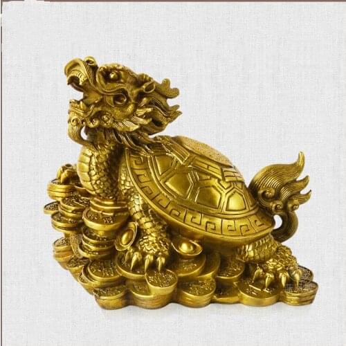 Chinese Style Handle Copper Dragon Turtle Ornaments Gold Dragon-Head Tortoise Fortune Gossip Money Turtle Kaiguang Large Ornames