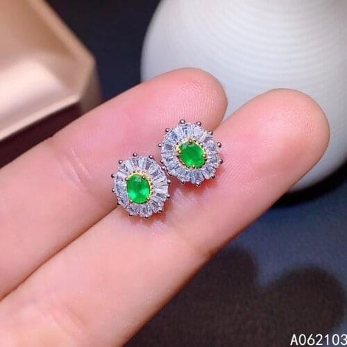 KJJEAXCMY 925 sterling silver inlaid natural emerald Womens exquisite and fashionable oval gem Earrings support detection