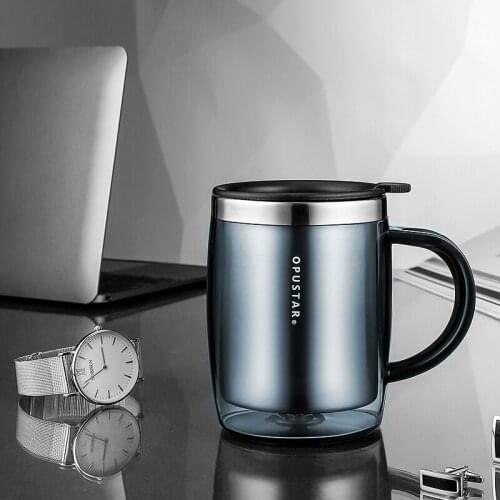 420ml With Cup Cover Stainless Steel Coffee Mug With Handle Travel Cup Office Thermal Mug Large Capacity Water Cups Eco Friendly
