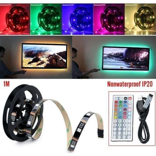 Hot 1M 2M 5V RGB LED Strip Light Light SMD 5050 USB Power Flexible TV Background Light Kit Set With 44key Controller
