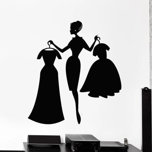 Shop Wall Decal Fashion Girl Shopping Clothing Store Interior Decor Dresses Vinyl Window Stickers Girls Bedroom Art Mural C045