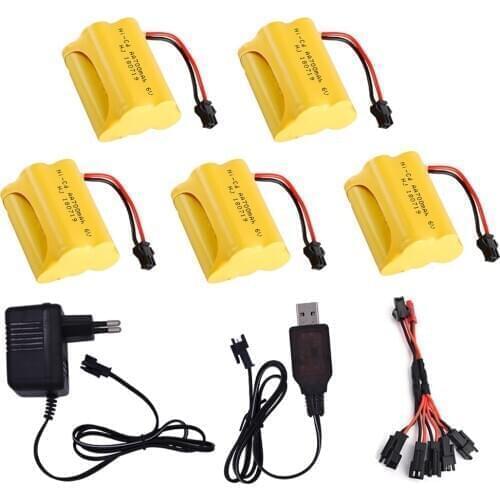 6V 700mAh NI-CD AA Battery SM Plug T model with Charger cable For RC Toys Cars Boats trucks trains Guns Robots toys accessories