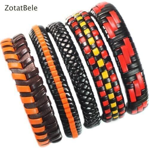 New Handmade Wholesale 5Pcs/Set Multi-color Leather Bracelets Women Leather Bangles Male Wristband Wrap Men Jewelry F7
