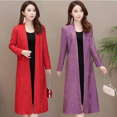 NEW Spring and autumn medium length lace windbreaker temperament long sleeve over knee with large womens thin coat long coat