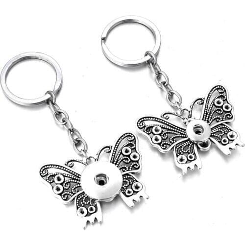 New Snap Jewelry 12mm 18mm Snap Key Chains For Keyring Women Gifts Girl Butterfly Keychain Bag Pendant ZF050E