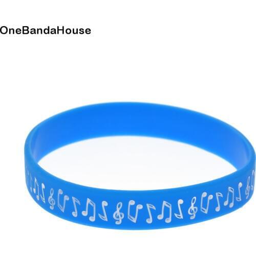 OBH 50PCS Music Note Silicone Rubber Wristband Debossed and Filled in Color Adult Size