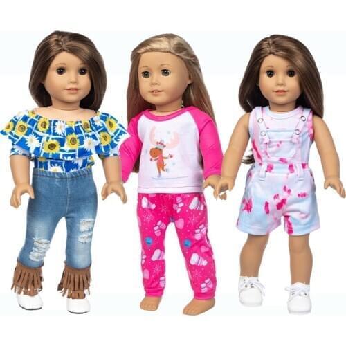 Baby Doll Clothes 43 Cm Top Shirt 18 Inch Girl Dolls Clothes Tassel Jeans Pants Baby Girl Gifts