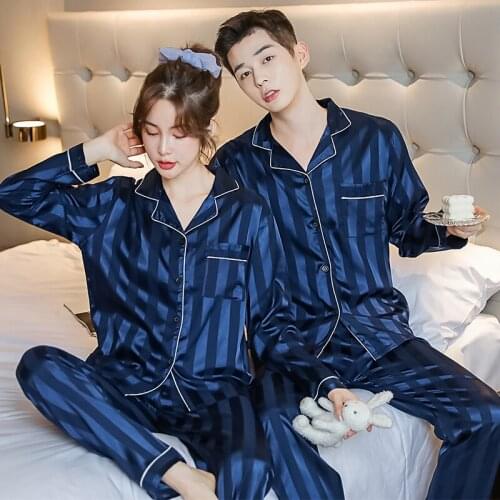 Pajama Suit Men Silk Pajamas Sets Couple Sleepwear Lover Night Men & Women Pajamas Autumn Pajamas for Men Lovers Satin Pajamas
