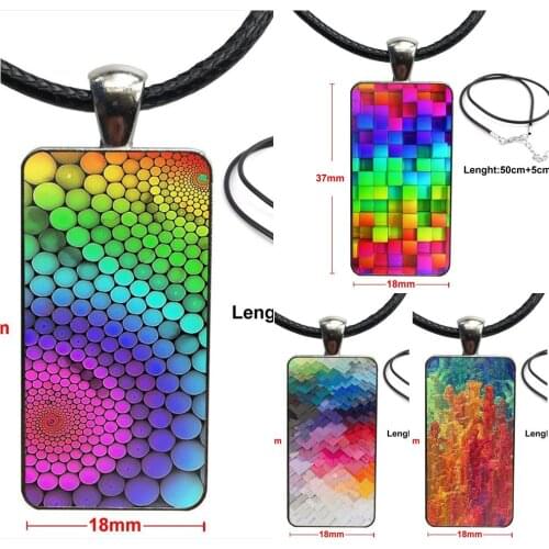 Awesome Blocks Rainbow 3d Graphics Design Fashion Vintage Glass Women Rectangle Necklace Pendants For Lovers Best Friendship