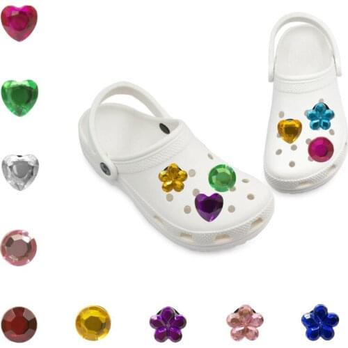 1-5pcs Crystal Shoe Charms Accessories GEM Clog Decorations Flowers Heart Transparent Ornaments Fit Garden Slipper Girls Women