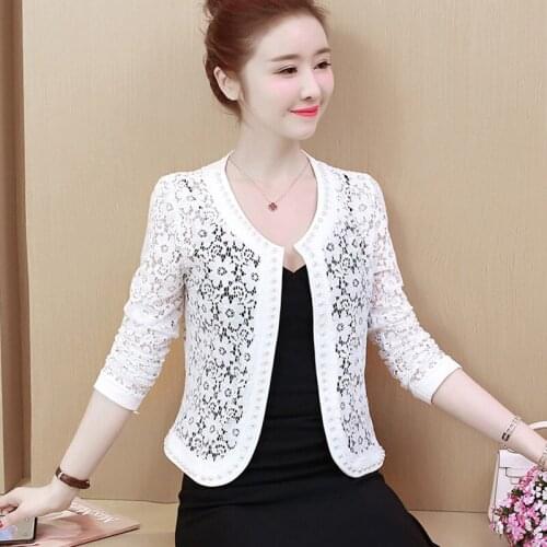 Plus Size 4XL Women Jacket Long Sleeve Black Hollow Lace Jacket Women Fashion Womens Jackets Women Coats Office Women Clothing