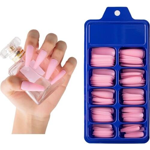 Recuerdame 100pcs New Colorful Matte Fake Nail Art Tips Long Ballerina Coffin Nails ABS Full Cover Press on Nails Manicure Tools
