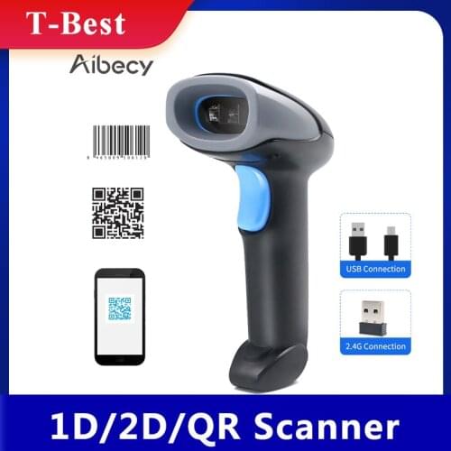 Aibecy Handheld Barcode Scanner 1D/2D/QR Code Scanner 2.4G Wireless & USB Wired Bar Code Reader for Library Logistics Warehouse