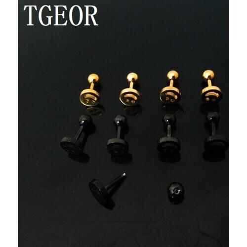 Free shipping 1 Pair 1.2*6*4/6mm smile face laser cut surgical Steel TITANIUM PLATED COLORS tragus piercing earring