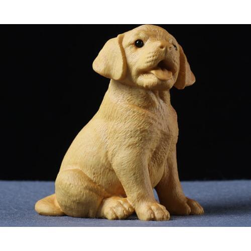 8CM Wood Cute Labrador Retriever puppy statue carving Dog sculpture anilmal home decoration craft figurine Miniature