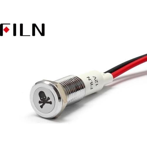 FILN 10mm Car dashboard skull symbol silve rled red yellow white blue green 12v led indicator light with 20cm cable