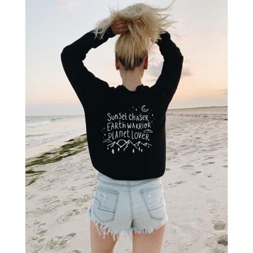 Sunset Chaser Earth Warrior Planet Lover sweatshirt Pullover graphic pullovers pure cotton jumper unisex Outfits Sweats top fit
