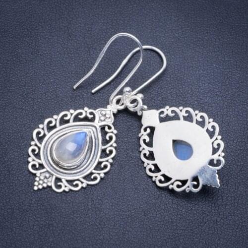 Natural Rainbow Moonstone Handmade Unique 925 Sterling Silver Earrings 1.75" A2020