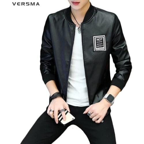 VERSMA Autumn Winter Pu Leather Motorcycle Biker Leather Jacket Coat Men Jaquet Korean Harajuku Badge Patchwork Leather Jackets