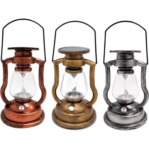 Vintage Hurricane Lantern Solar Powered Hanging Candle Light Rainproof Retro Antique LED Oil Lamp for Garden Tree Table M6CE