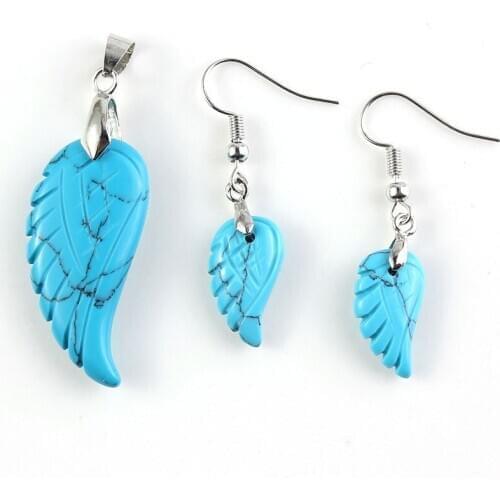 YJXP Classic Jewelry Sets Silver Plated Blue Turquoises Angel Wings Pendant and Drop Earrings for Women Charms Anniversary Gift