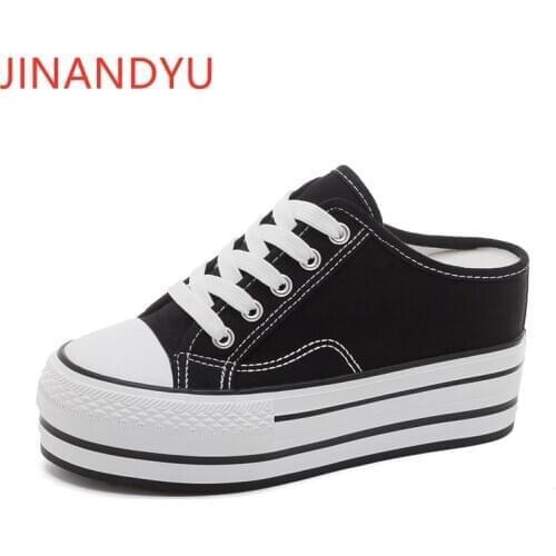 2021 Fashion Women Canvas Shoes on Platform High Heels Shoes for Women Spring Summer Platform Sneakers Heels Woman Slippers