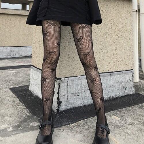 Woman Love Heart Net Mesh Tights Party Clubwear Sexy Stockings Street Gothic Hosiery Women Mesh Fishnet Pantyhose
