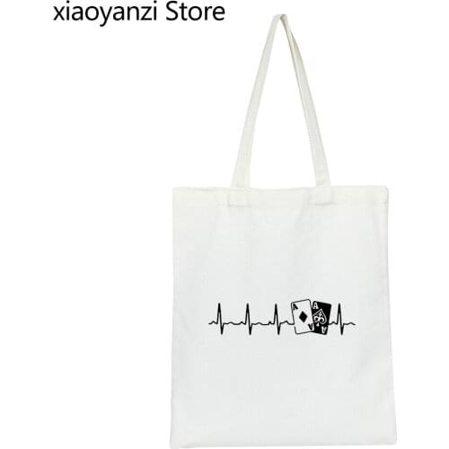 Poker heartbeat Women Shoulder Bags Handbags anime homme Student Books Bags splicing cheap custom printed Eco Reusable Bags