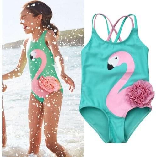 6M-5Y Cute Toddler Kids Baby Girls Pink Swan Flamingo Bikini Swimwear Swimsuit Beachwear Bathing Summer Holiday Cartoon Suit