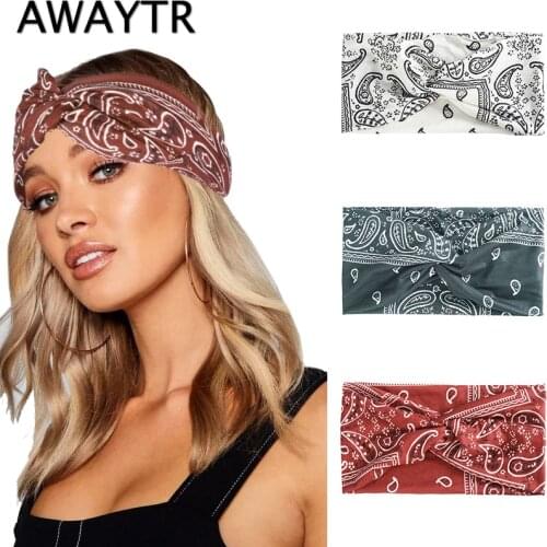 AWAYTR Cashew Flower Boho Headbands for Women Solid Twist Elastic Hairbands Sport Hair Band Yoga Turban Girls Hair Accessories
