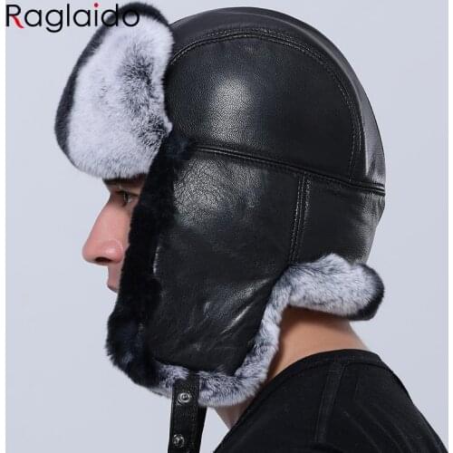 Winter Bomber Hat Men Ushanka Thick Warm Russia Rabbit Fur Trapper Ear Hat