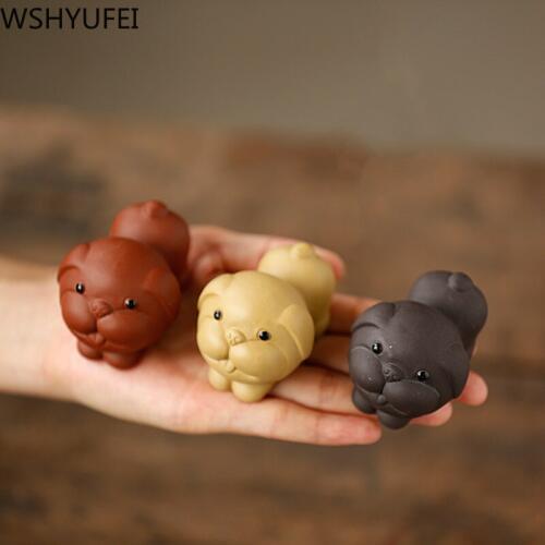 1 PCS Purple Clay Lovely Pig Figurine Ornament Fingertip puppy Small Tea Pets Boutique Tea Table Decoration Tea Set Crafts