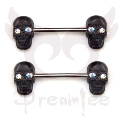 10pcs 2015 New Arrival Skull Eyes With AB Gem Nipple Barbell Piercing Body Rings Nipple Shield Body Piercing Jewelry