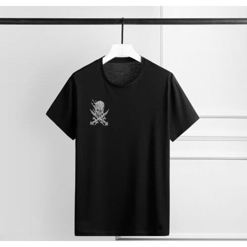 100% Cotton Luxury Skull Crystal Diamond Short Sleeve Round Collar Man T-shirts Party Nightclub T-shirt Men