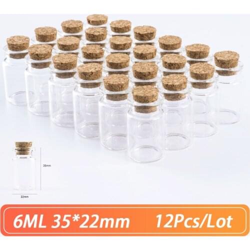 35*22mm 6ml Cork Glass Bottle Stopper Spicy Storage Jar Bottle Containers Glass spice candy Jars Vials Simple DIY Craf 12pcs/Lot