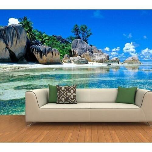 3d room wallpaper custom mural wall sticker 3d island landscape rock beach painting photo,home deco wall paper Beibehang