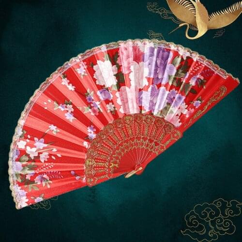 4 Colors Foldable Lightweight Chinese Flower Hand Fan Vintage Summer Silk Dance Party Wedding Cosplay Decoration Pocket Gifts