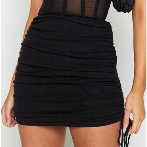 40% Dropshipping!!Elastic Mini Skirt Solid Color Drawstring Ruched Bodycon Skirt for Dating