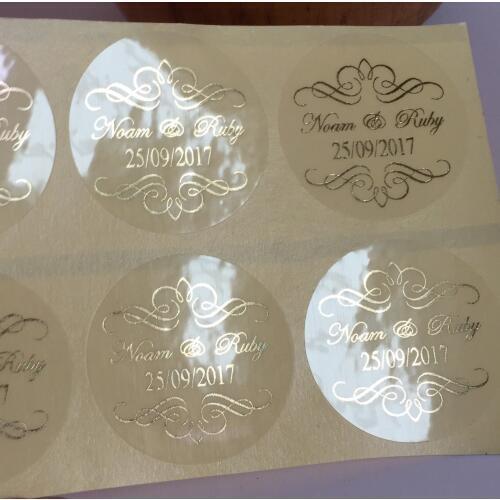 90 Damask Wedding Personalised Clear Bomboniere Envelope Sticker Seals Labels