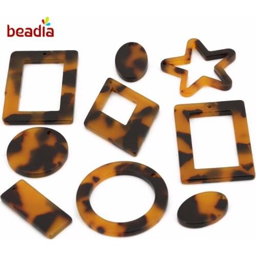 Brown Black 6pcs Acrylic Round Star Oval Shape Necklace Pendant Earring DIY Handcraft Jewelry Findings
