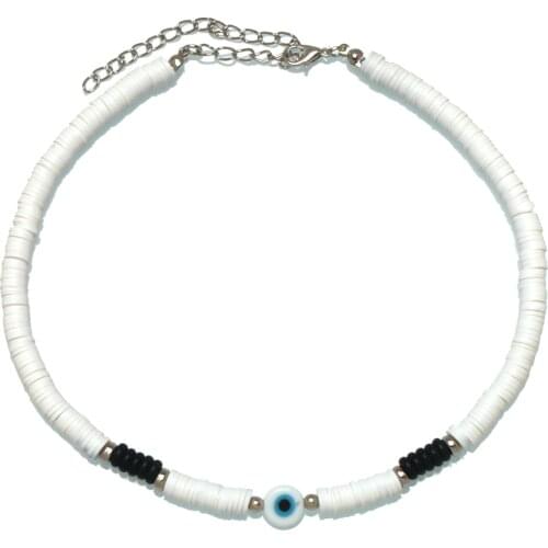 Boho 6mm White Polymer Clay Heishi Beads Evil Eye Surfer Necklace 2021 New Fashion Recyclable Summer Beach Jewelry Present
