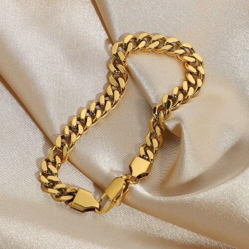 6.4mm Dainty Miami Cuban Chain Chunky Bracelets For Women Men 18K Gold Plated Stainless Steel Link Bracelet Punk Jewelry