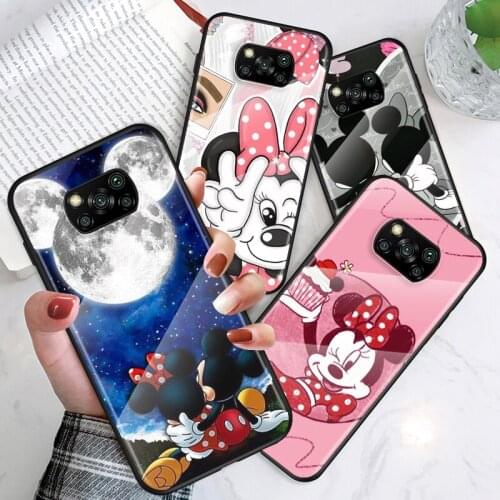 Tempered Glass Shell Luxury Cover Mickey Mouse For Xiaomi Mi POCO F3 F2 X3 NFC X2 M2 Pro Shockproof Phone Case